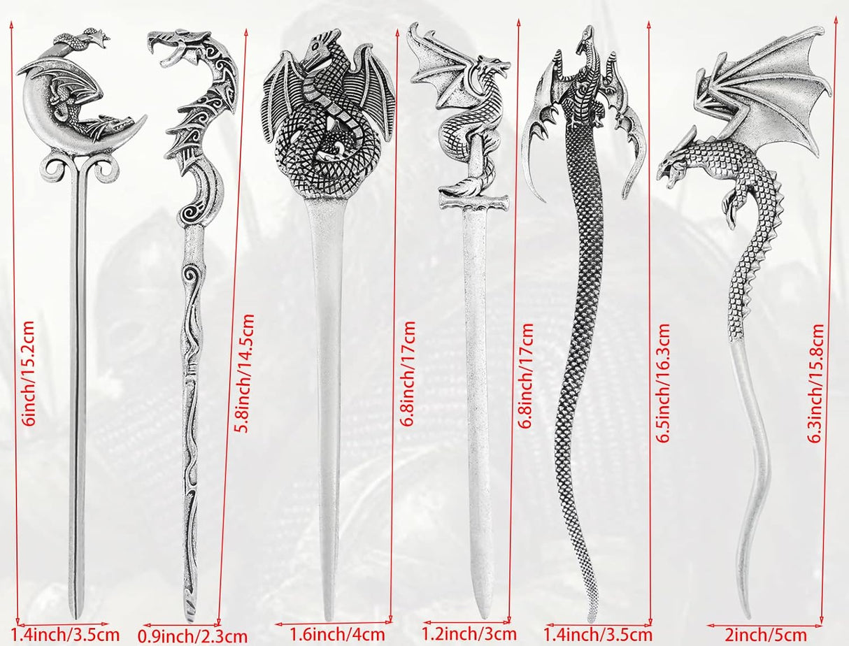 Set 5 of Mythical Dragon Hair Sticks-Tales of Valhalla