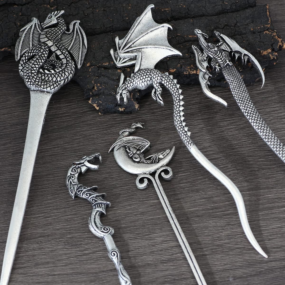 Set 5 of Mythical Dragon Hair Sticks-Tales of Valhalla