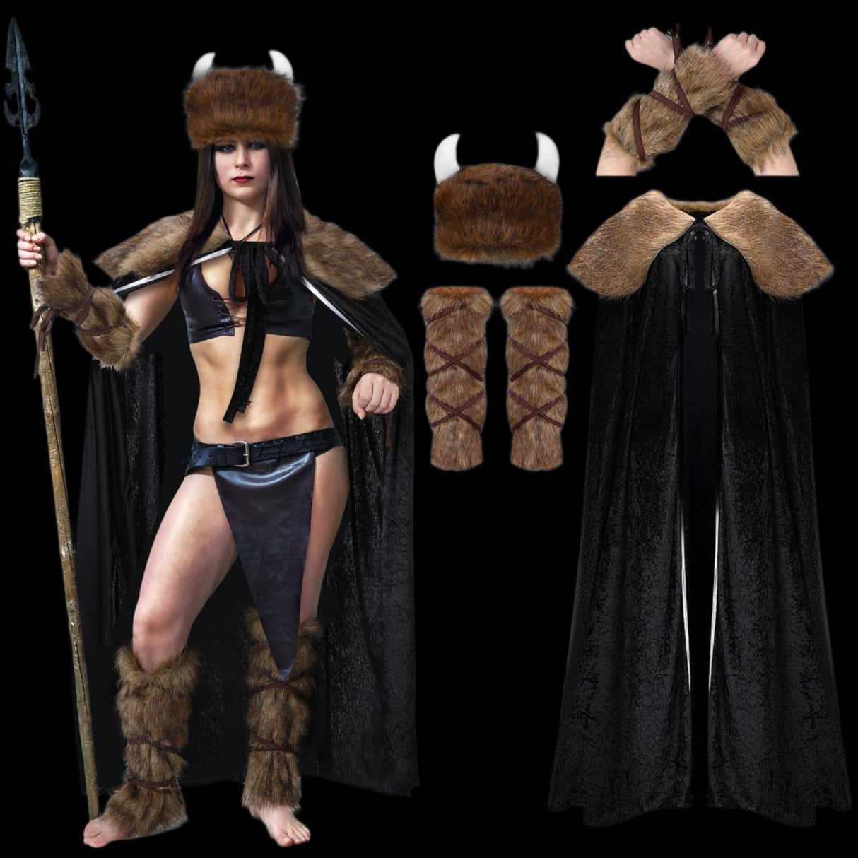 Faux Fur Collar Cape Set