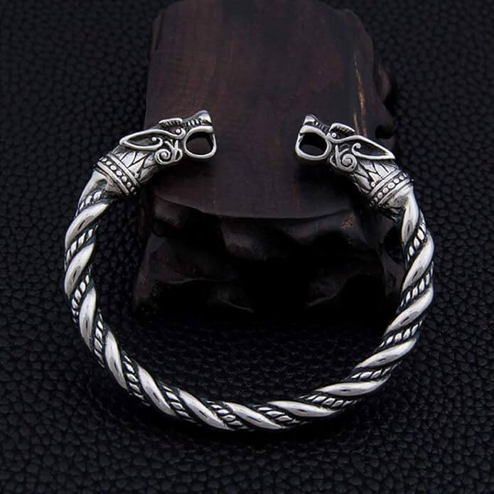 Geri and Freki Wolf Head Torc Bracelet