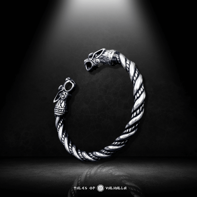 Geri and Freki Wolf Head Torc Bracelet