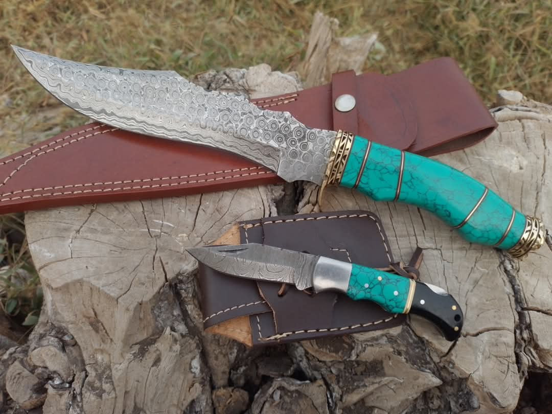 Turquoise Stone Damascus Bowie Knife