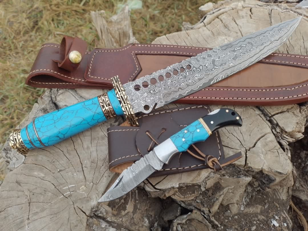 Blue Stone Damascus Bowie Knife