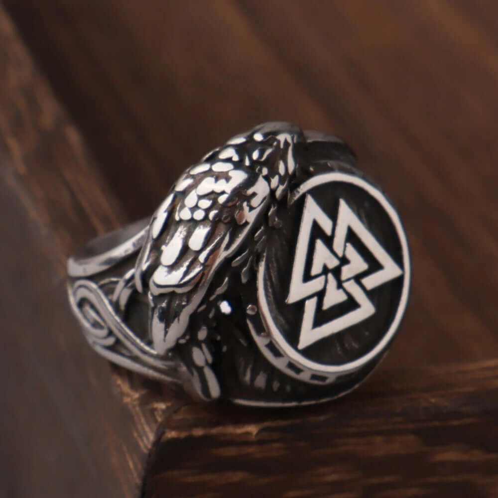Odin's Raven and Valknut Ring