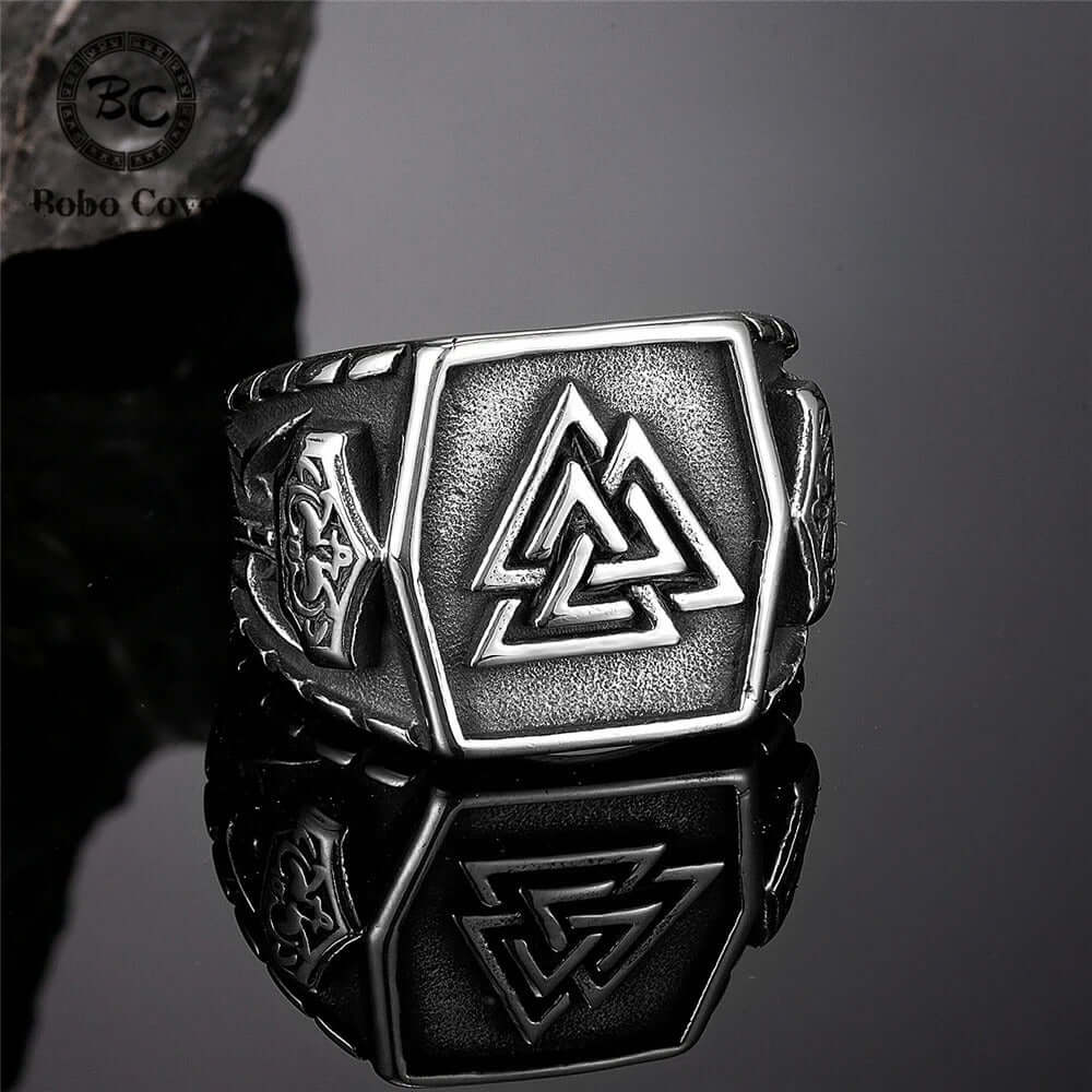 Steel Valknut and Mjölnir Ring