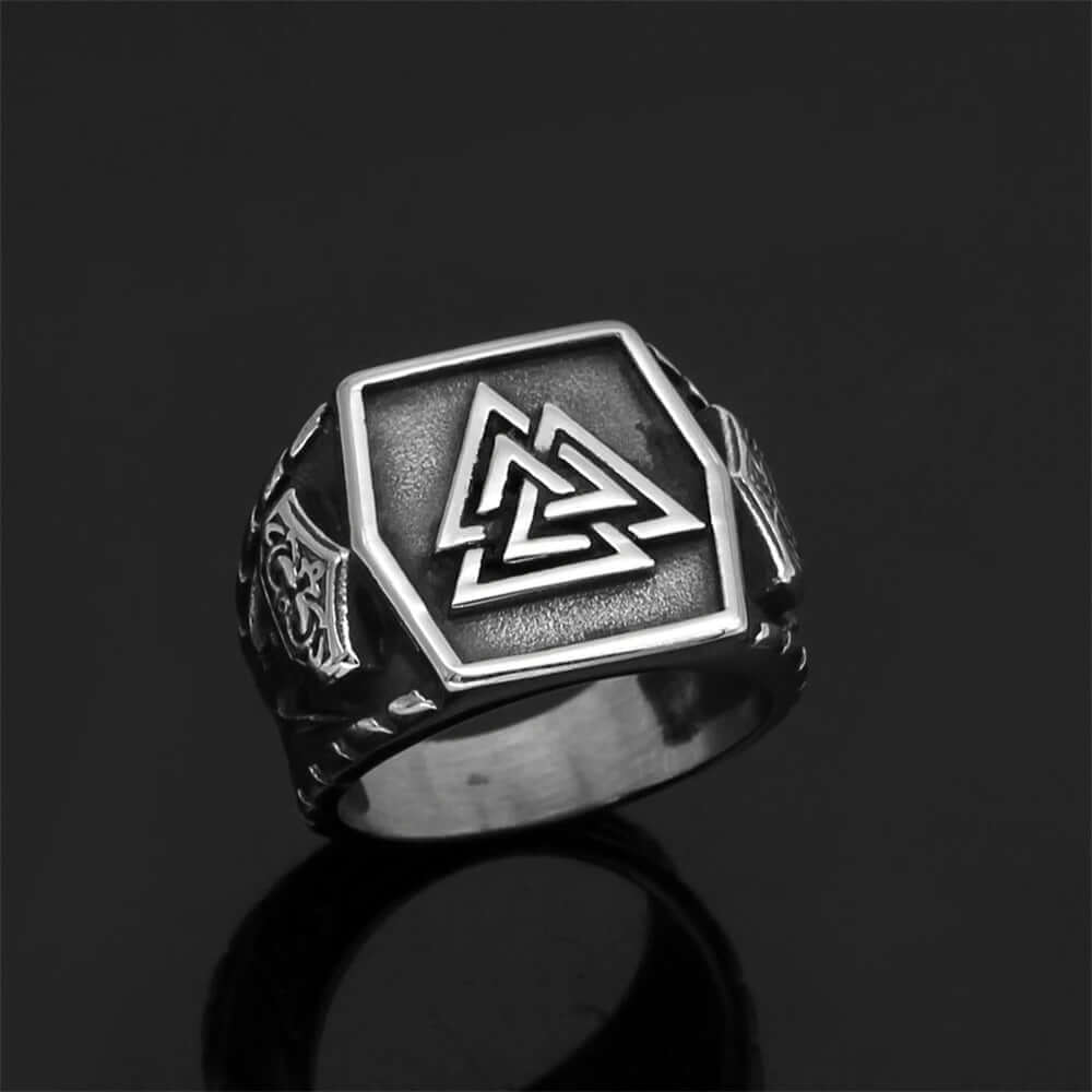 Steel Valknut and Mjölnir Ring