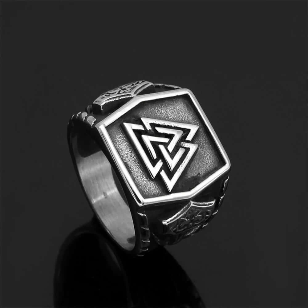 Steel Valknut and Mjölnir Ring