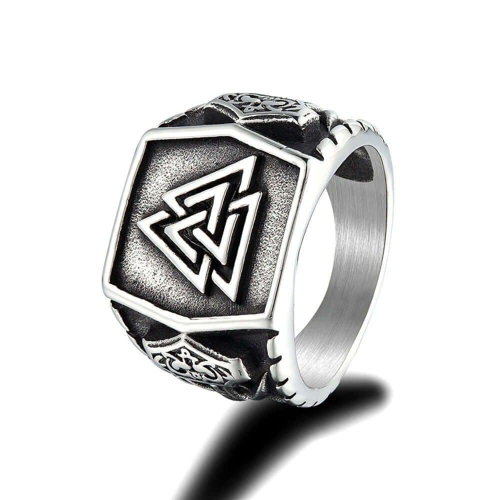 Steel Valknut and Mjölnir Ring