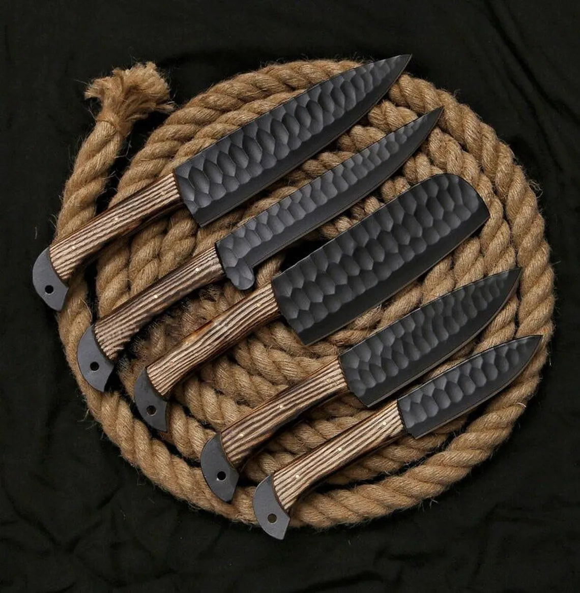 Wooden Black 5pcs Chef Knives Set