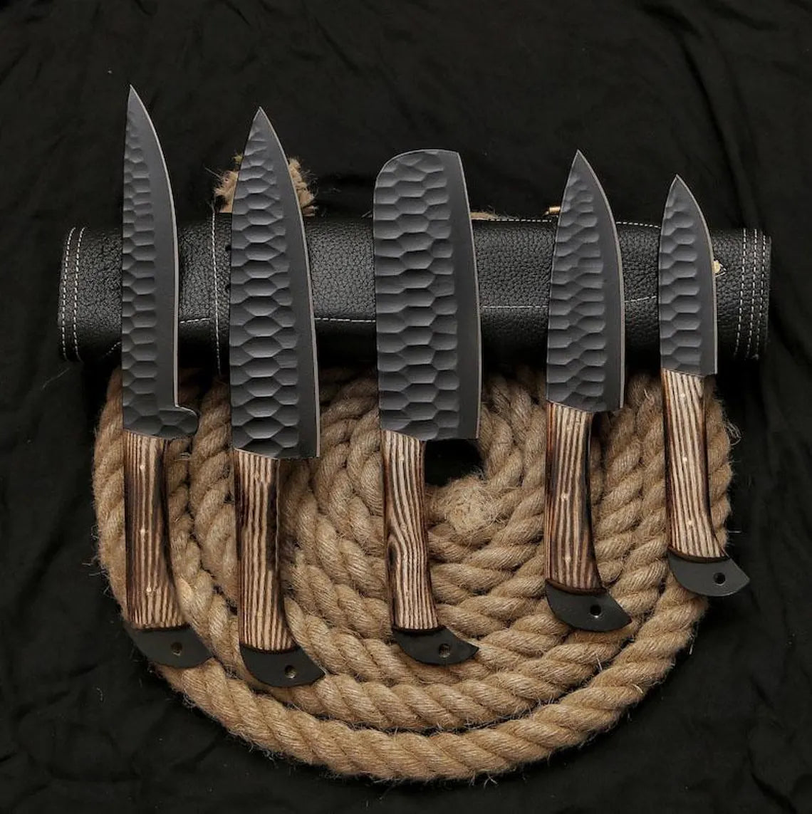 Wooden Black 5pcs Chef Knives Set