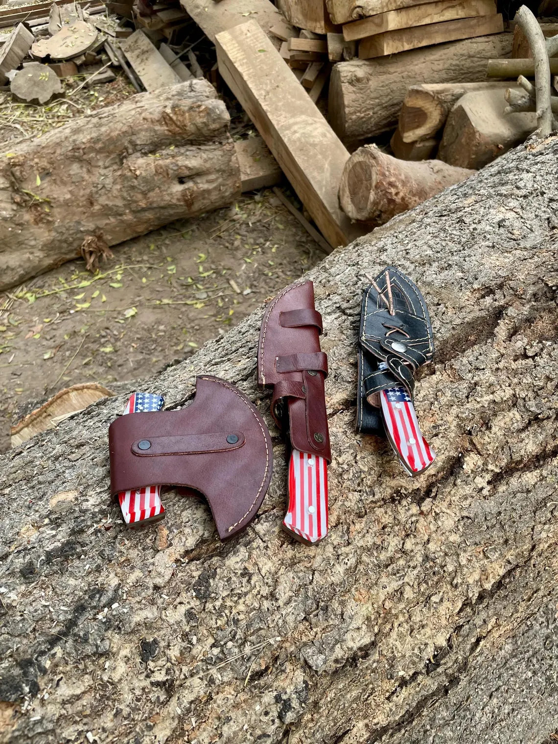 American Flag Damascus Knife & Pizza Cutter Set