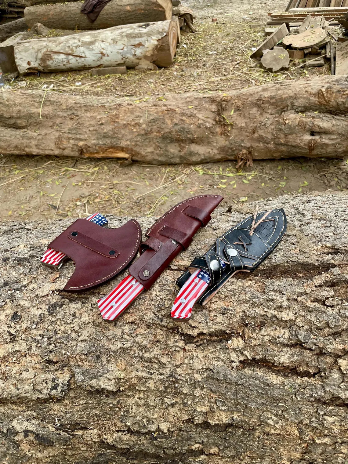 American Flag Damascus Knife & Pizza Cutter Set