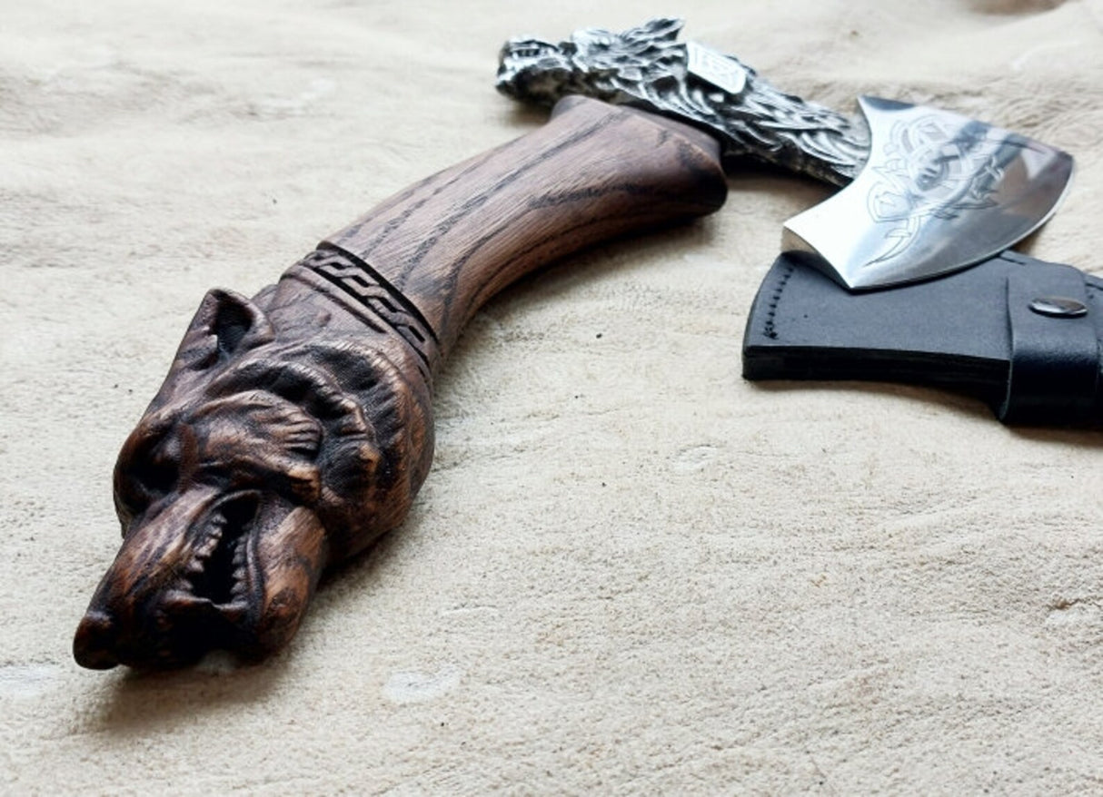 Norse Fenrir Carved Axe-Tales of Valhalla