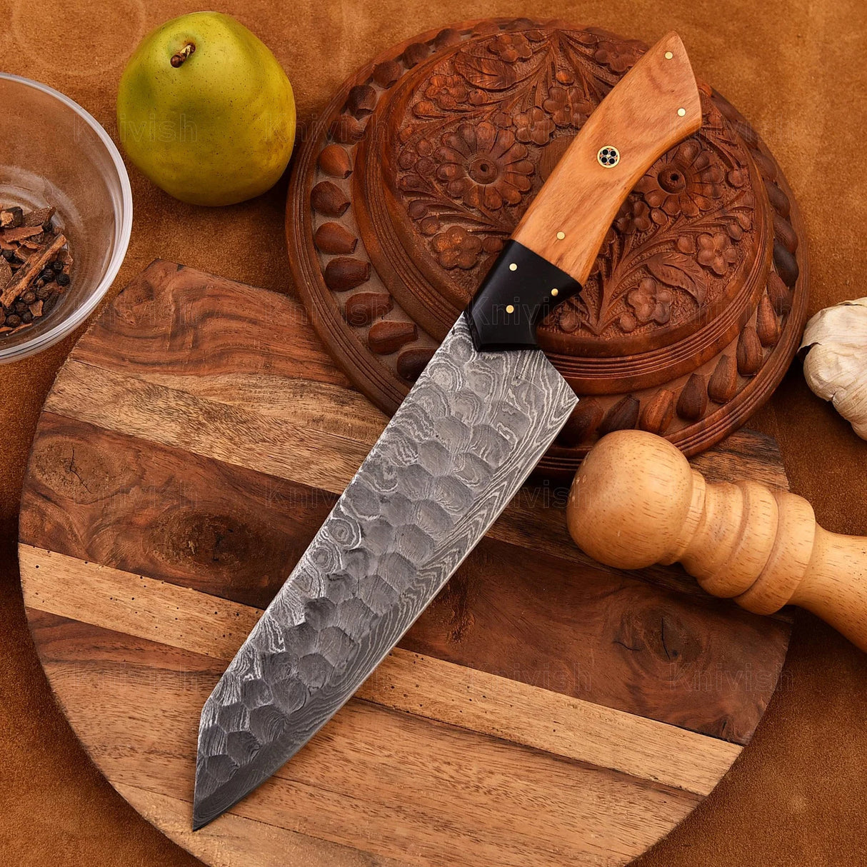 13-inch Damascus Steel Mosaic Pin Chef Knife