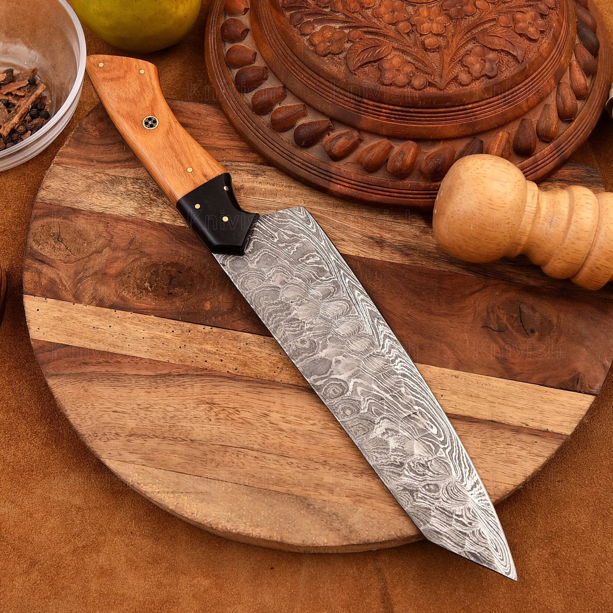 13-inch Damascus Steel Mosaic Pin Chef Knife