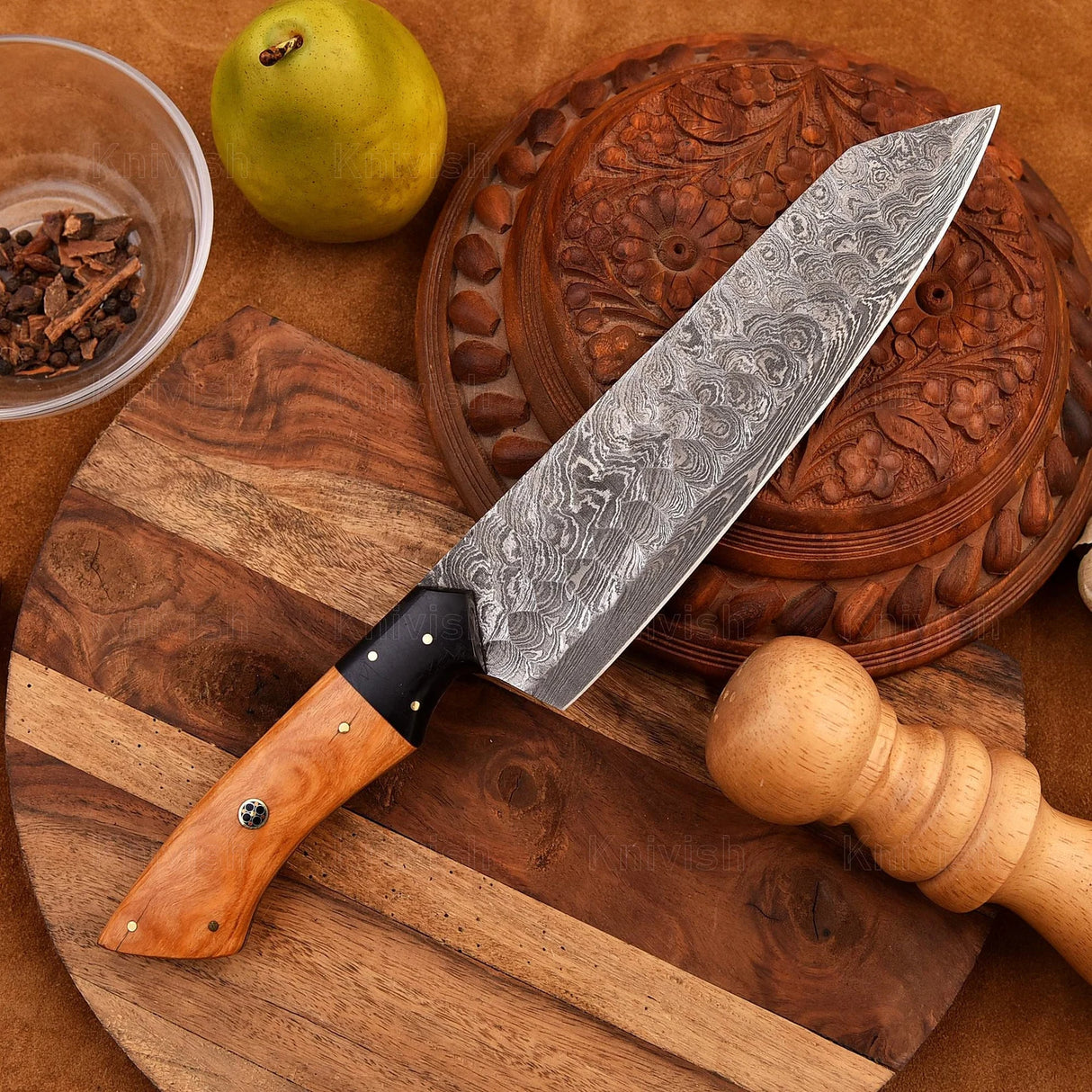 13-inch Damascus Steel Mosaic Pin Chef Knife