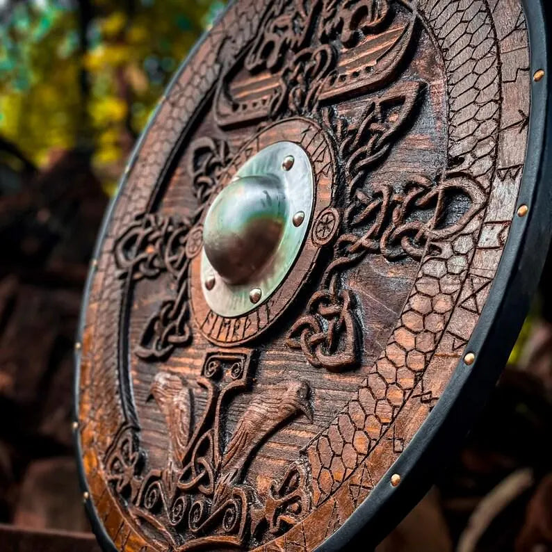 Norse Carved Wooden Viking Shield