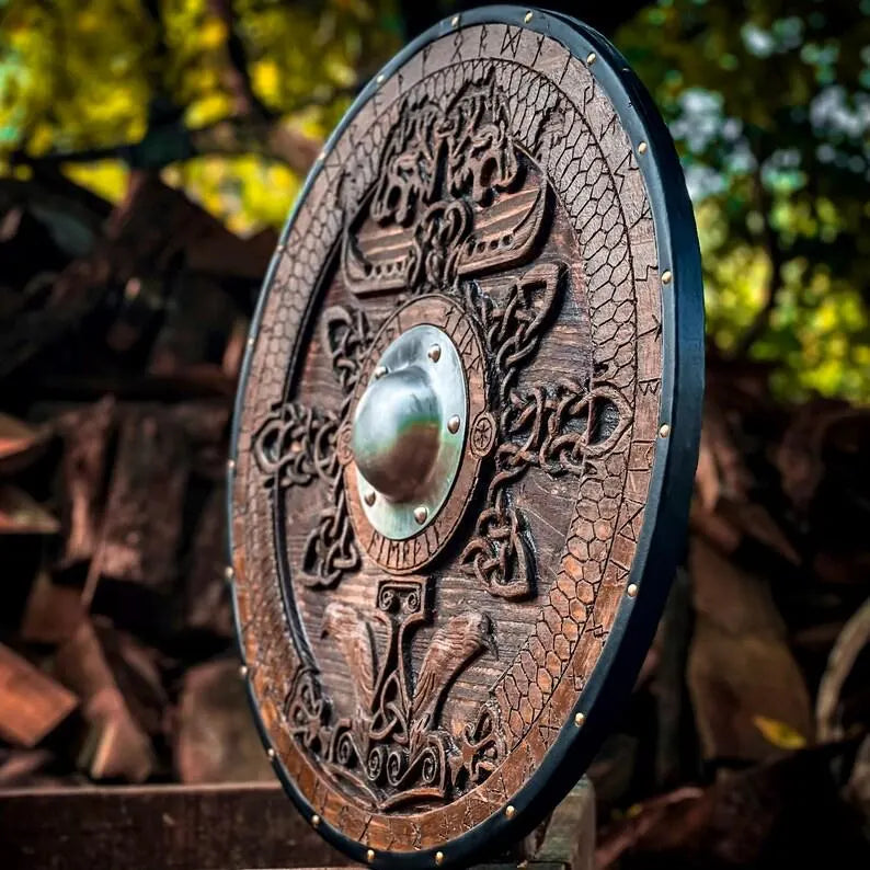 Norse Carved Wooden Viking Shield