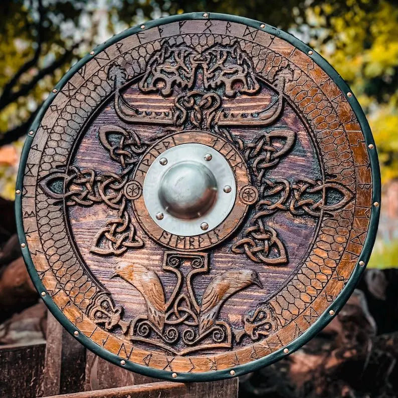 Norse Carved Wooden Viking Shield