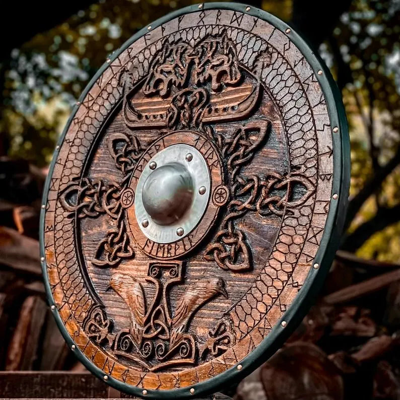 Norse Carved Wooden Viking Shield