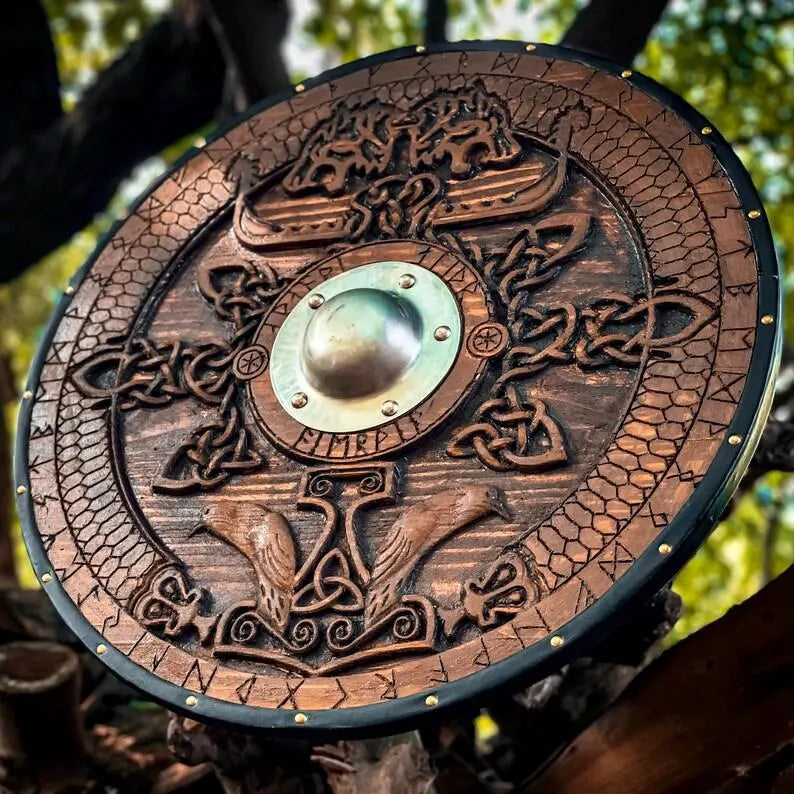 Norse Carved Wooden Viking Shield