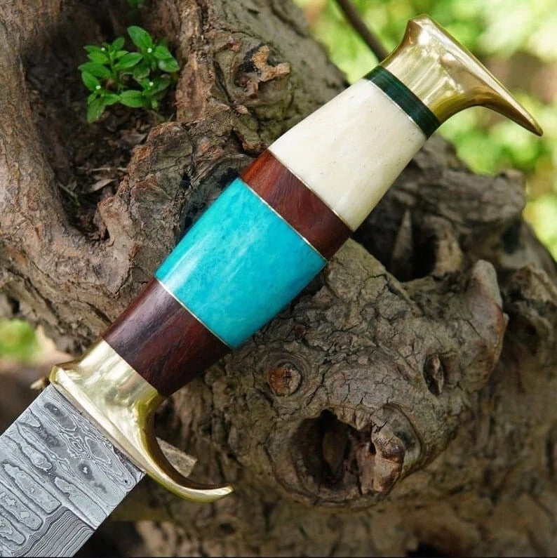 Lander Turquoise Damascus Hunting Bowie Knife