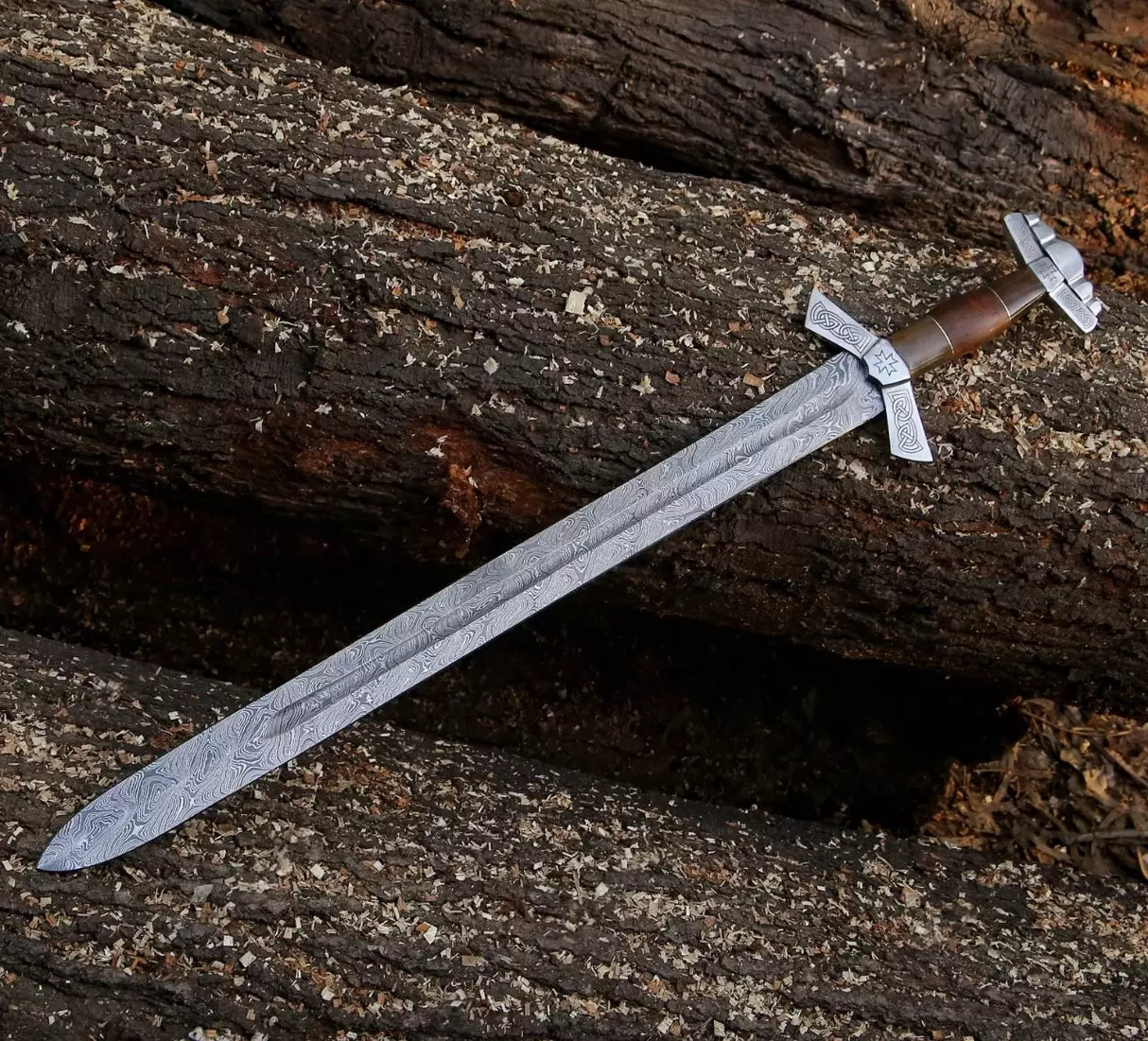 Maltese Cross Damascus Steel Sword