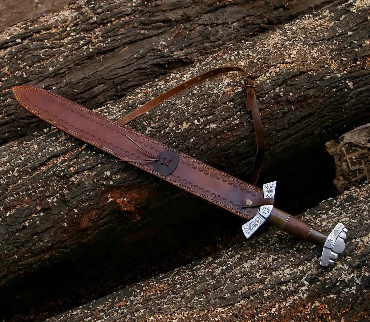 Maltese Cross Damascus Steel Sword