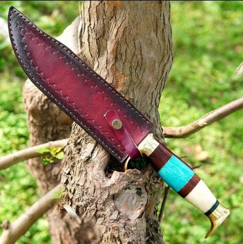 Lander Turquoise Damascus Hunting Bowie Knife
