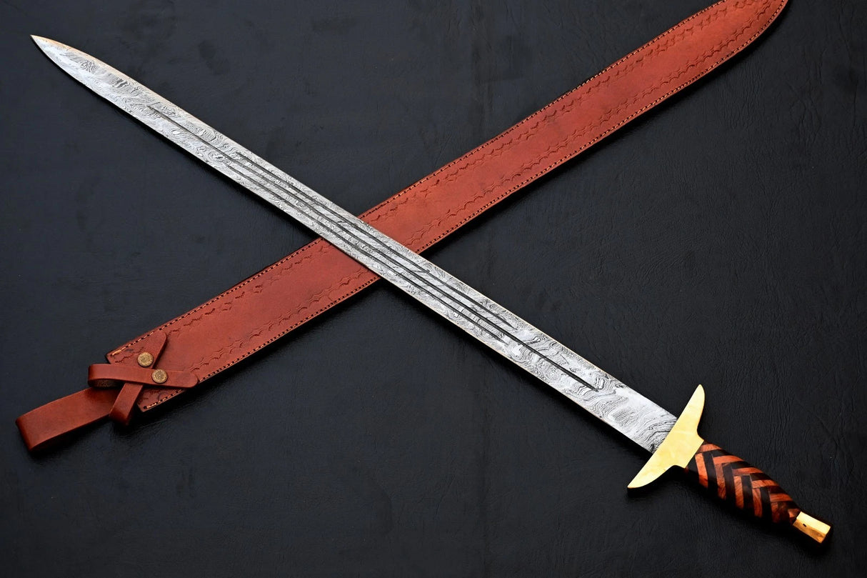 Skógr Brass Guard Damascus Sword