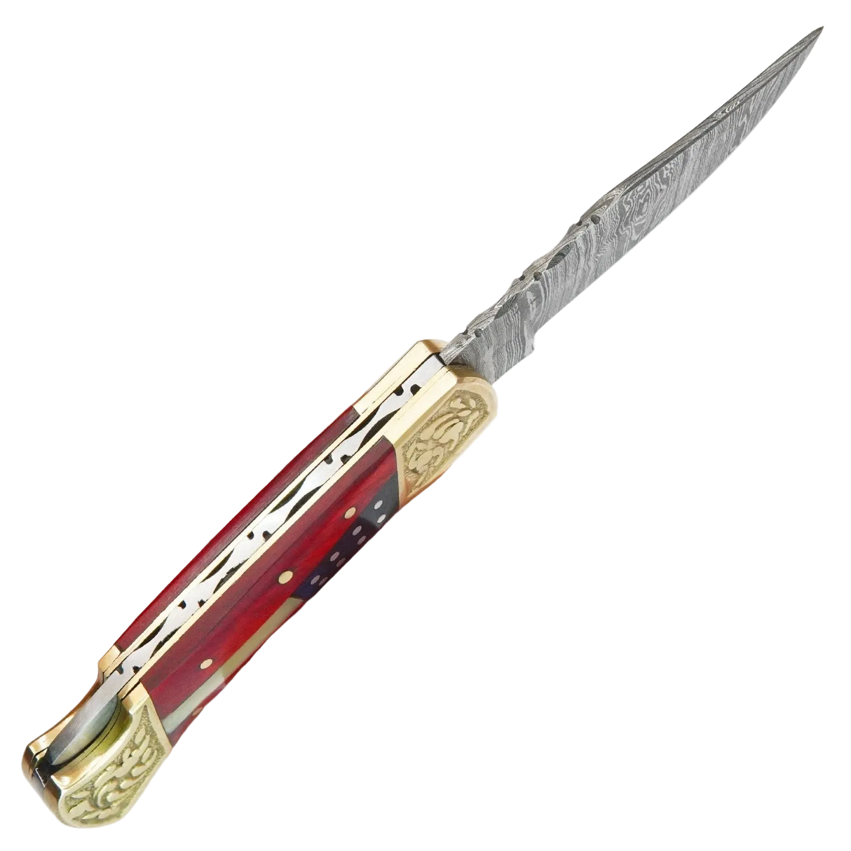 USA Flag 7" Damascus Folding Pocket Knife