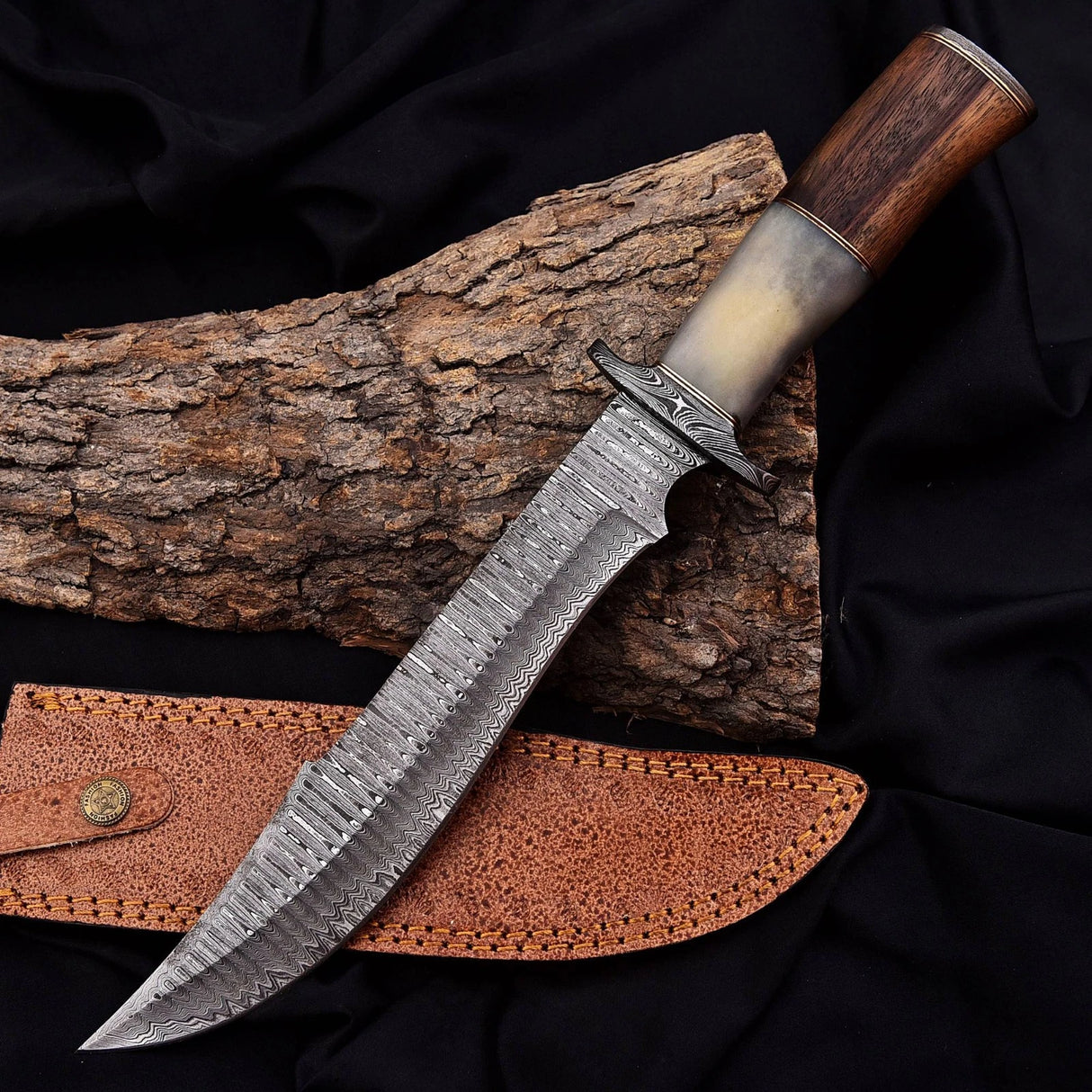 Camel Bone Damascus Steel Bowie Knife