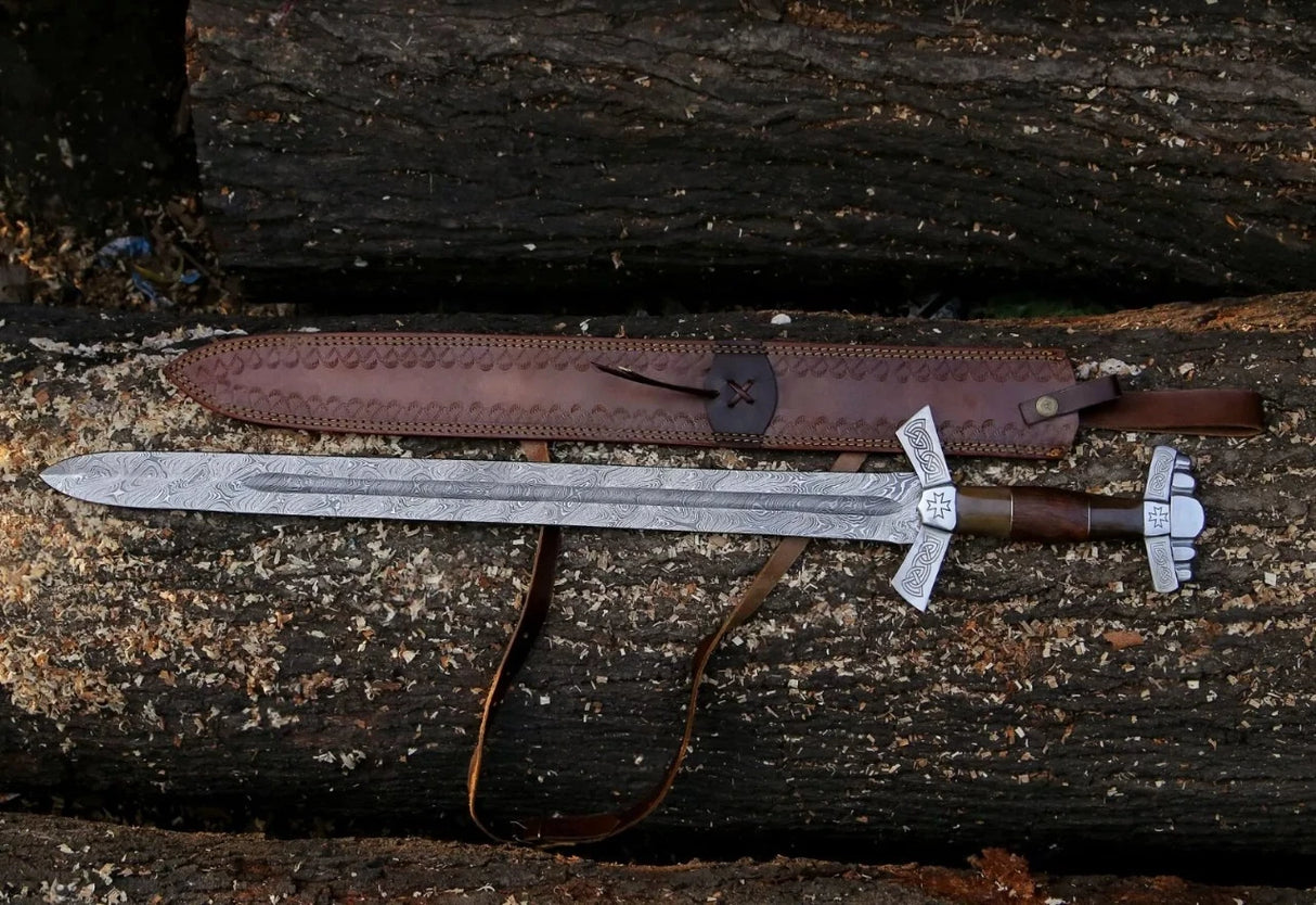 Maltese Cross Damascus Steel Sword