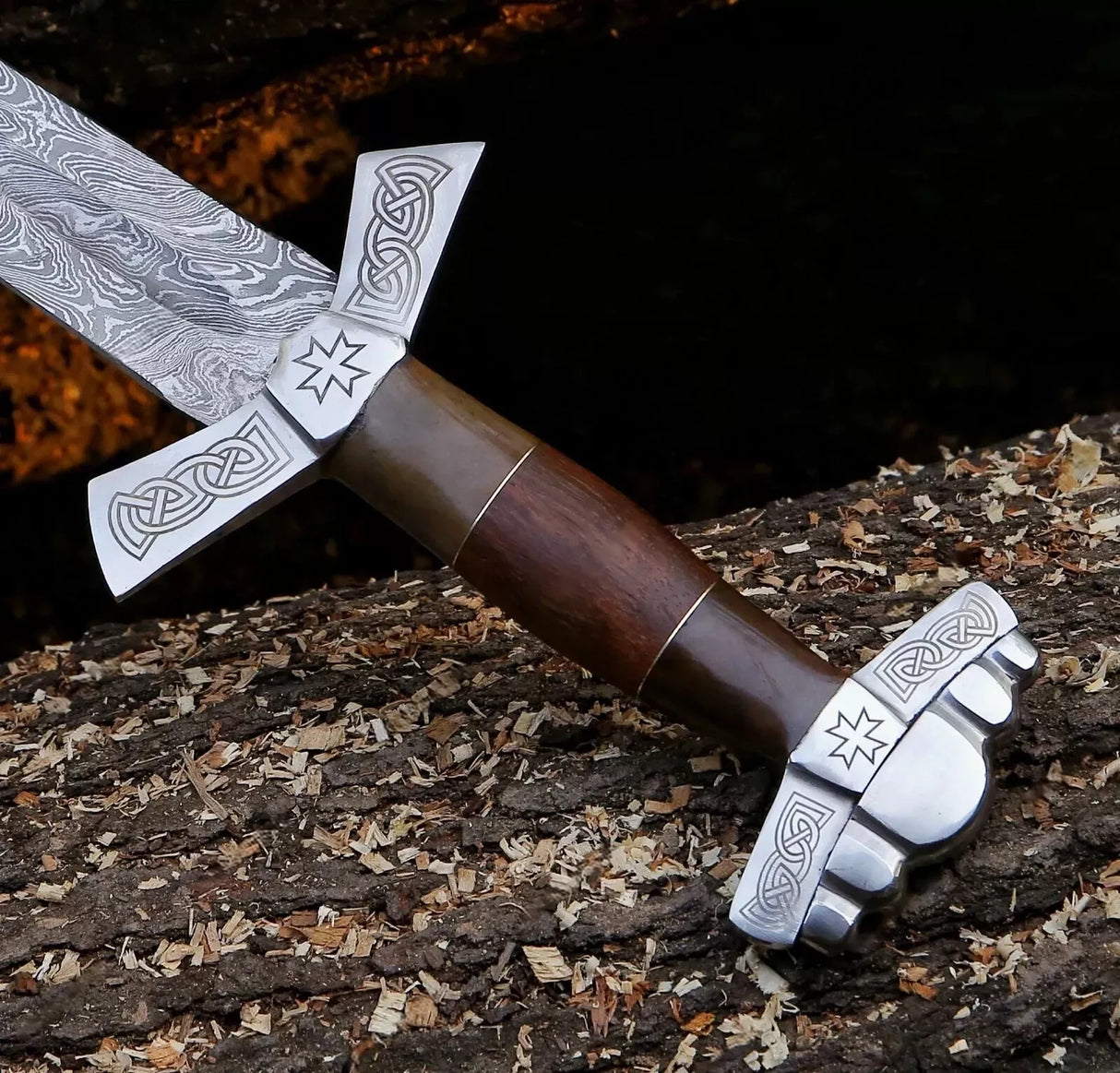 Maltese Cross Damascus Steel Sword