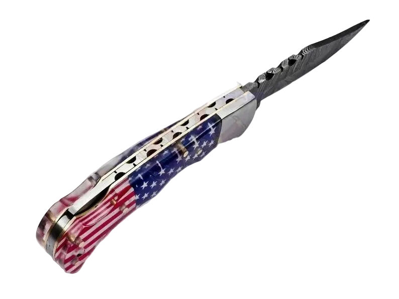 American Flag Damascus Steel Pocket knife