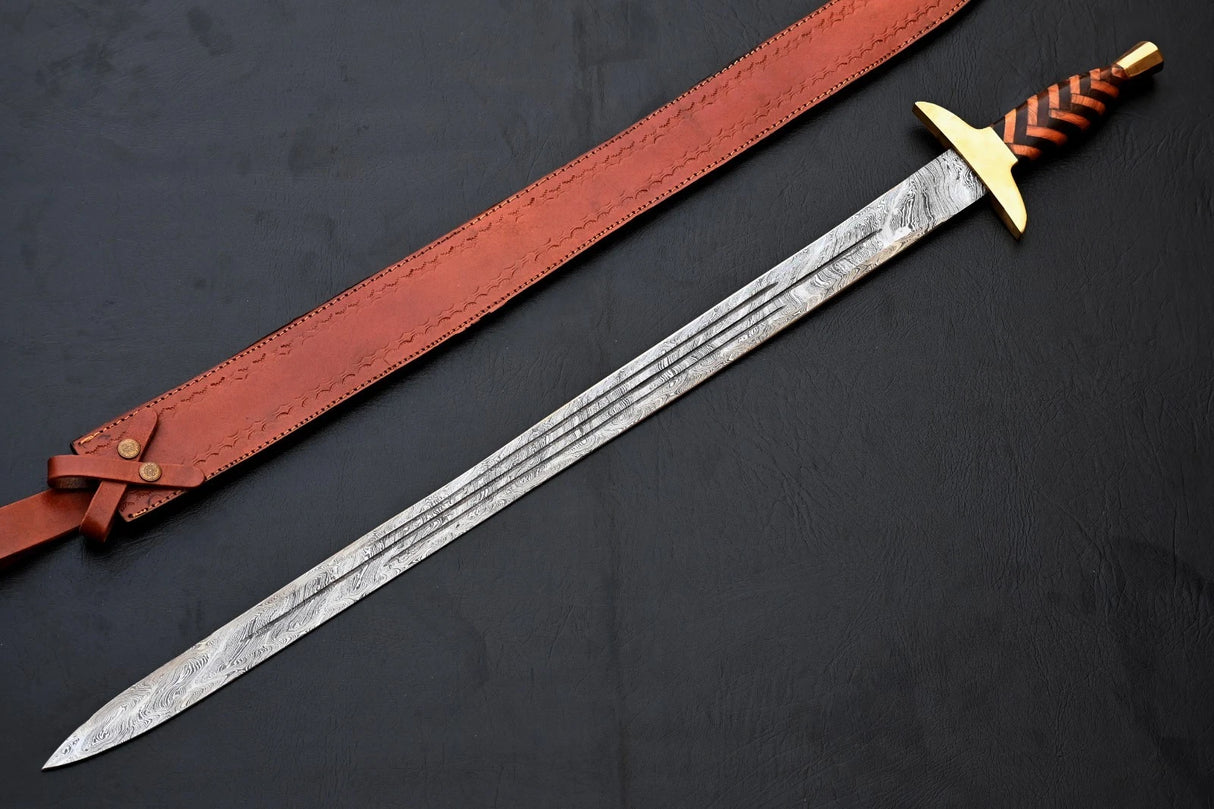 Skógr Brass Guard Damascus Sword