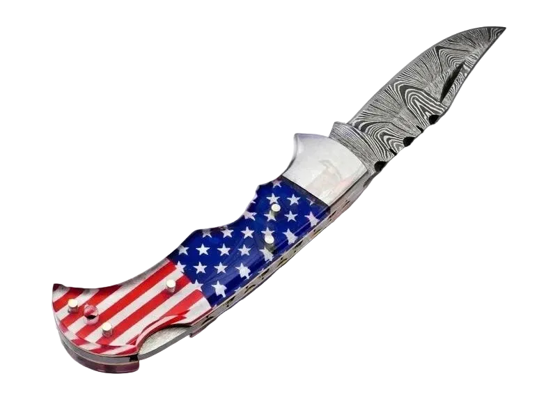 American Flag Damascus Steel Pocket knife