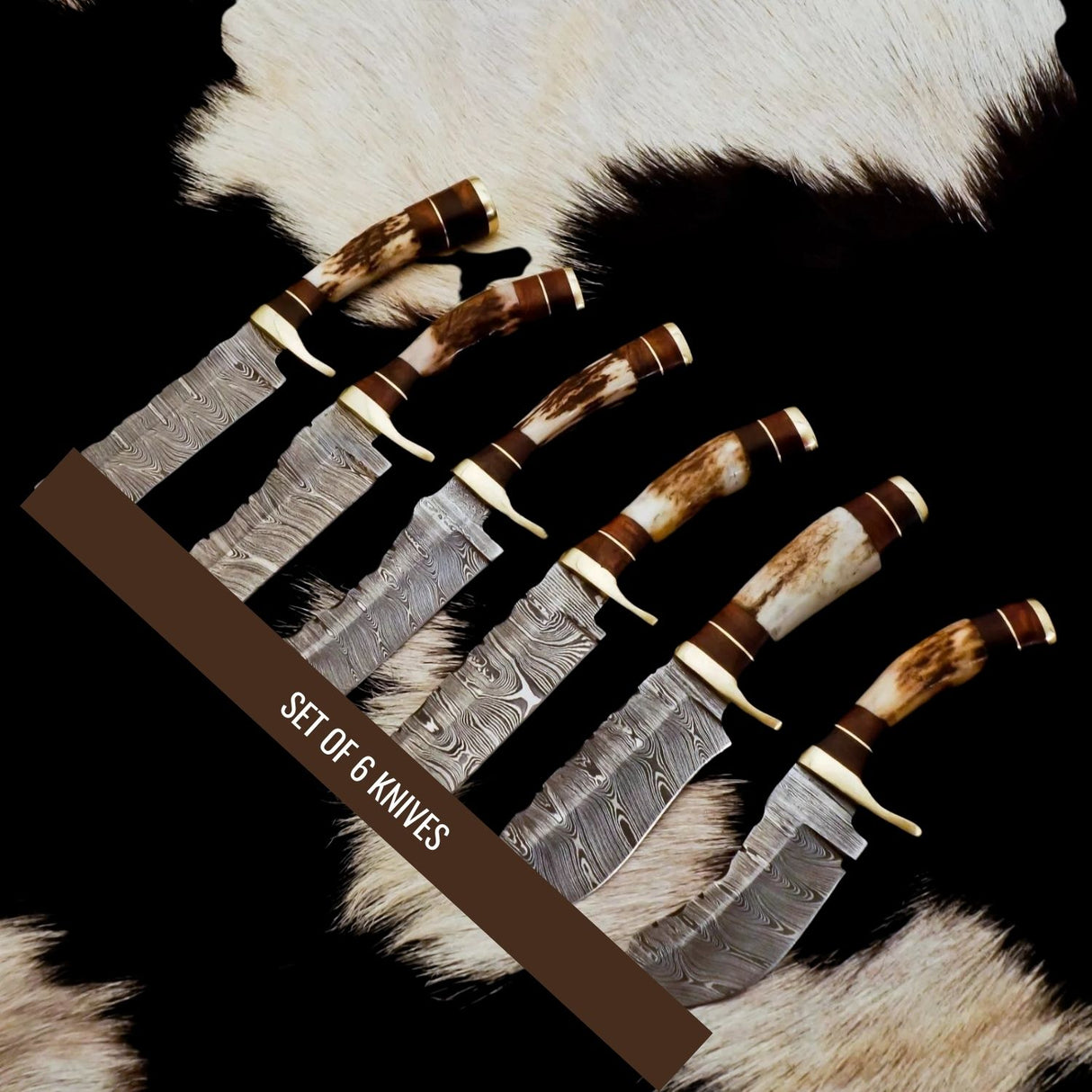 Twist Damascus Steel Skinner Knives - Set of 6pcs-Tales of Valhalla