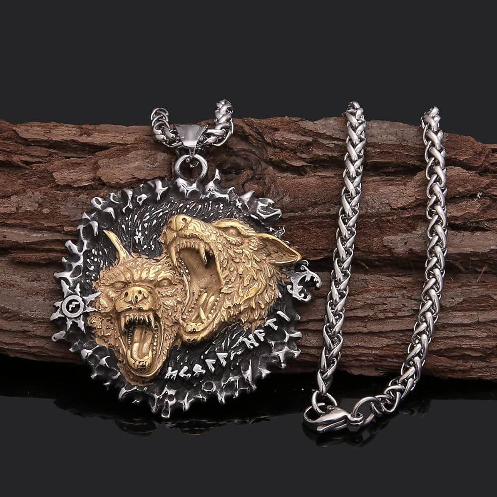 Angry Hati And Sköll Heads Necklace