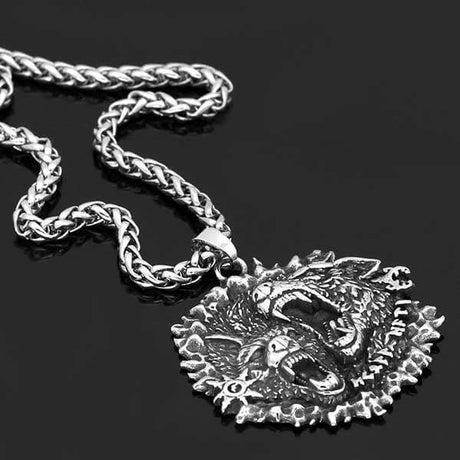 Angry Hati And Sköll Heads Necklace-Tales of Valhalla