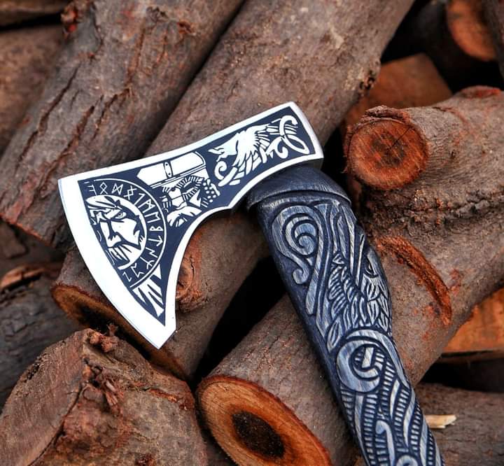 Black Engraved Axe | Carbon Steel Viking Axe | Tales of Valhalla