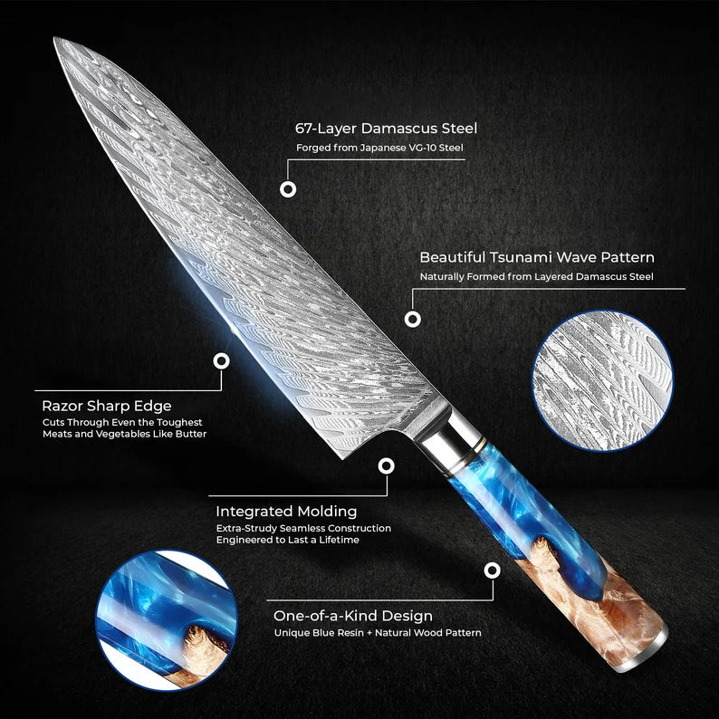 Blue Resin & Wooden Handle 7pcs Chef Knife Set