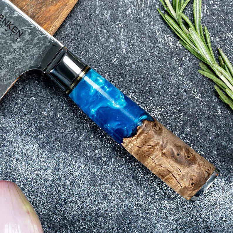 Blue Resin & Wooden Handle 7pcs Chef Knife Set