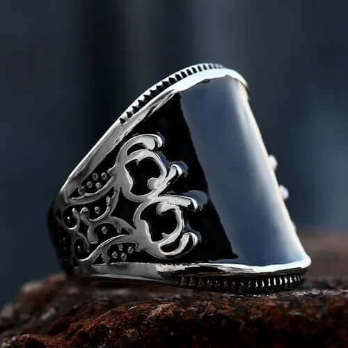 Carved Black Onyx Ring-Tales of Valhalla