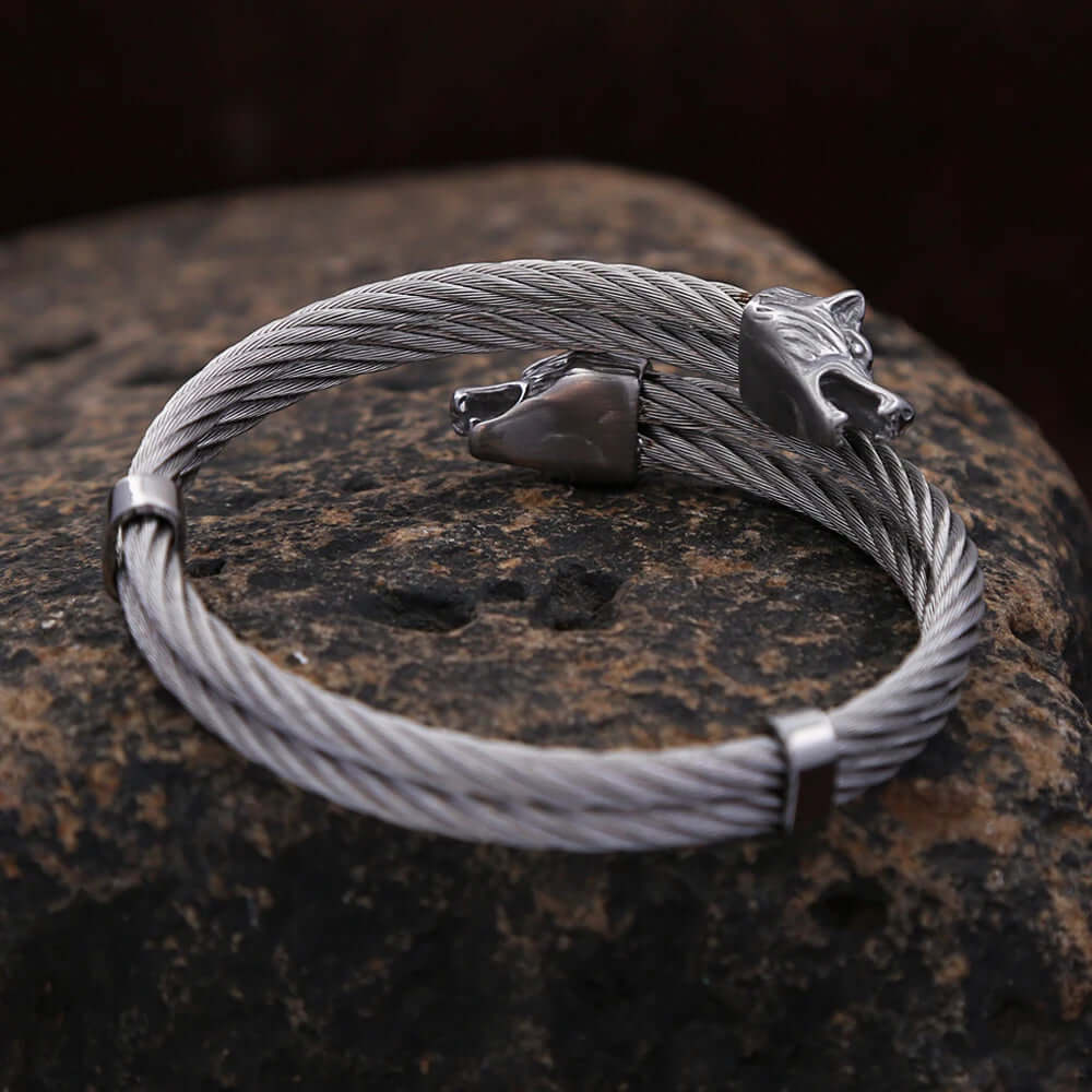 Double Wolf Head Bracelet