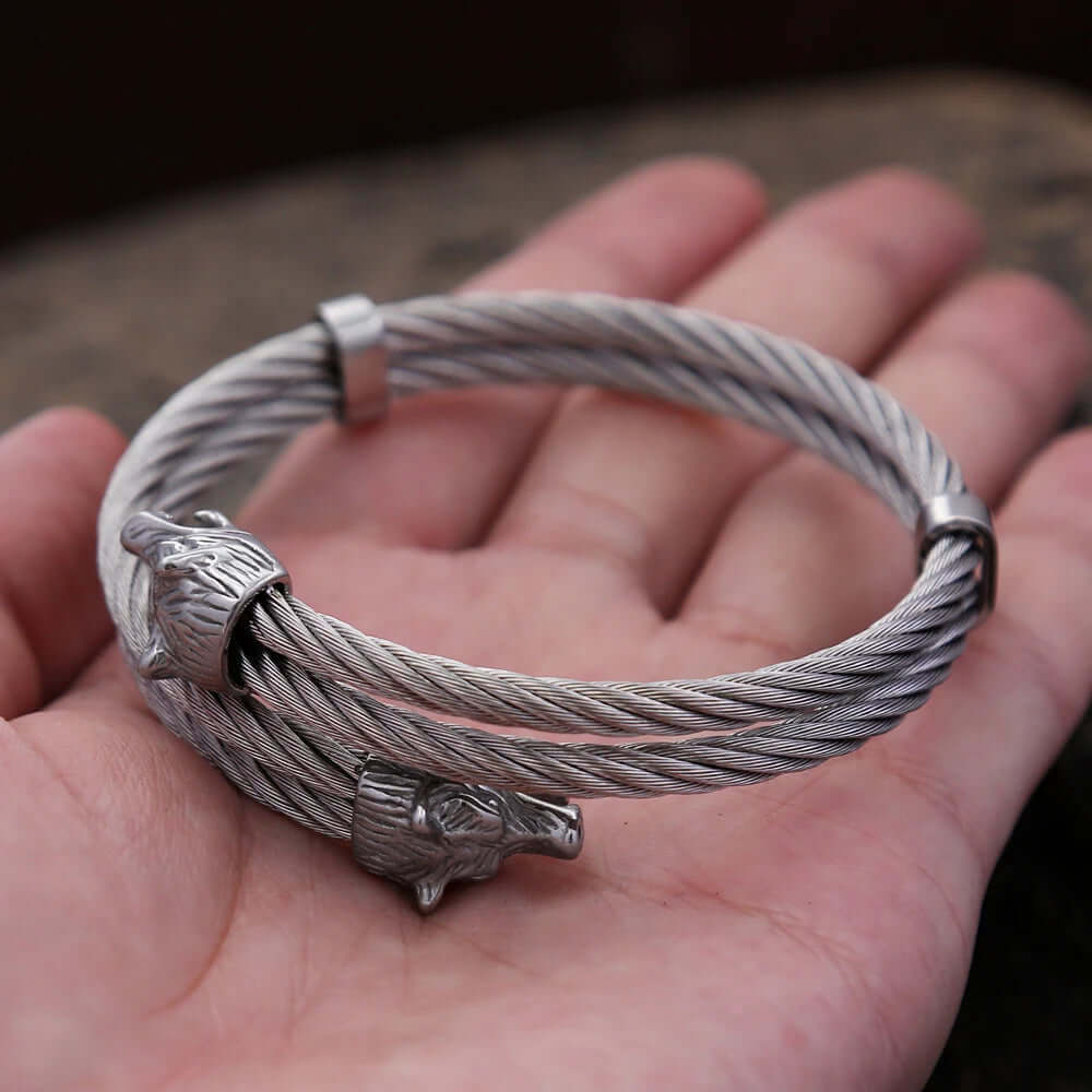 Double Wolf Head Bracelet