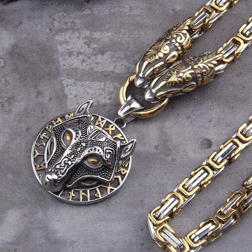 Dragon Holding Fenrir Head Necklace