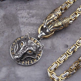 Dragon Holding Fenrir Head Necklace