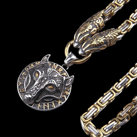 Dragon Holding Fenrir Head Necklace-Tales of Valhalla