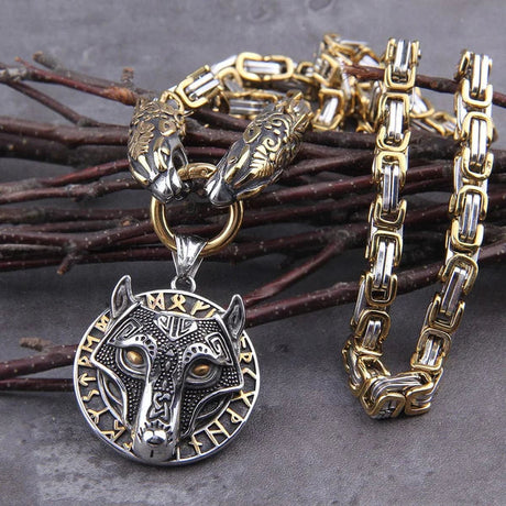 Dragon Holding Fenrir Head Necklace-Tales of Valhalla